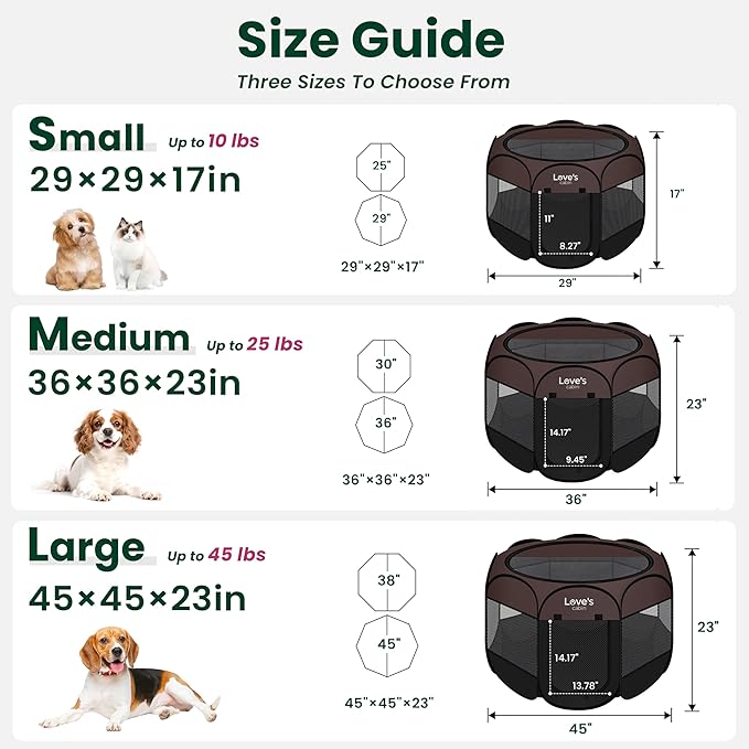 Love's cabin Pet Puppy Dog Playpen, Small Dog Tent Crates Cage Indoor/Outdoor, Portable Playpen for Cat, Foldable Pop Up Dog Kennel Playpen with Carring Case, Removable Zipper Top, Brown