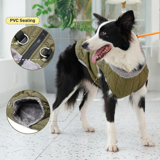 Warm Fleece Dog Coats with Durable Harness Buitl in D-Ring,Waterproof Puppy Jacket for Small Dogs,Dog Vest for Cold Winter,Green XS