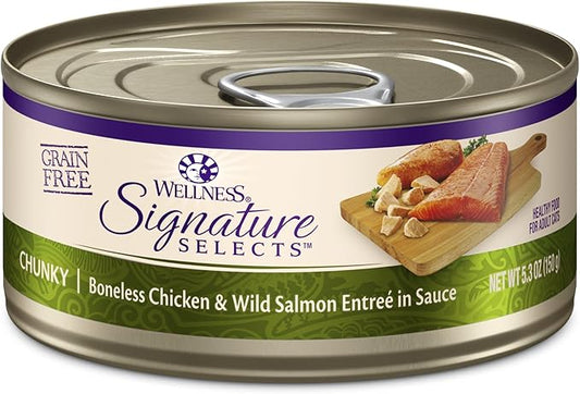 Wellness CORE Signature Selects Chunky Adult Wet Cat Food, Natural, Protein-Rich, Grain Free, 5.3 Ounce, 12 Pack (Chicken & Salmon)