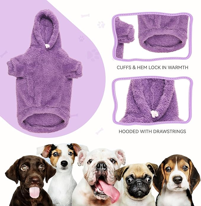 Fuzzy Dog Sweaters for Small Dogs Dog Hoodie Soft Double-Sided Plush Fleece Pet Sweater Pet Clothes Coats Hoodie Sherpa Hooded Sweatshirt(Purple-S)