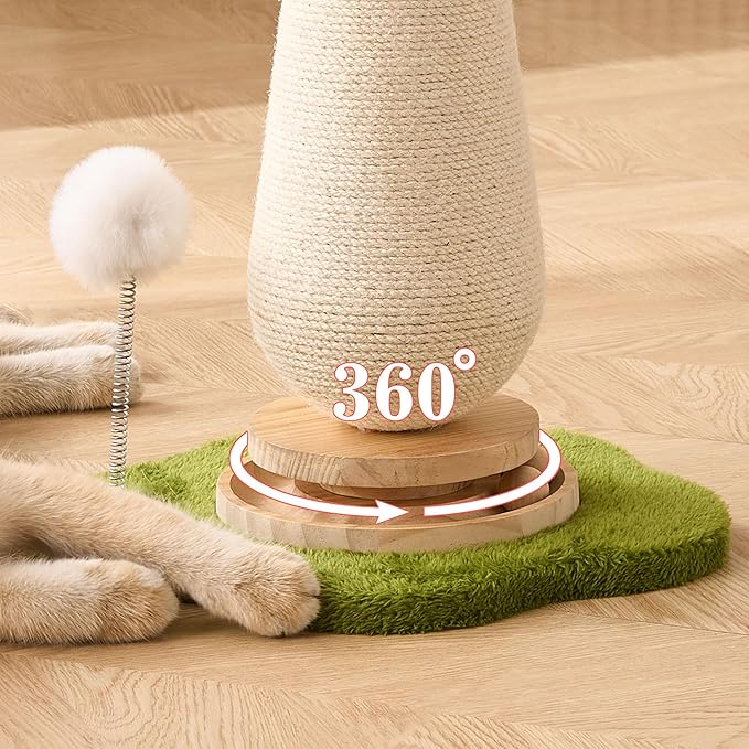 21.5‘’ H Cat Scratching Post with Catnip,Cute Mushroom Cat Scratcher Post with Durable Natural Solid Wood Turntable Toy,Baby Pink Mushroom Shape Design Cat Toy Cat Sisal Scratcher for Indoor Cats