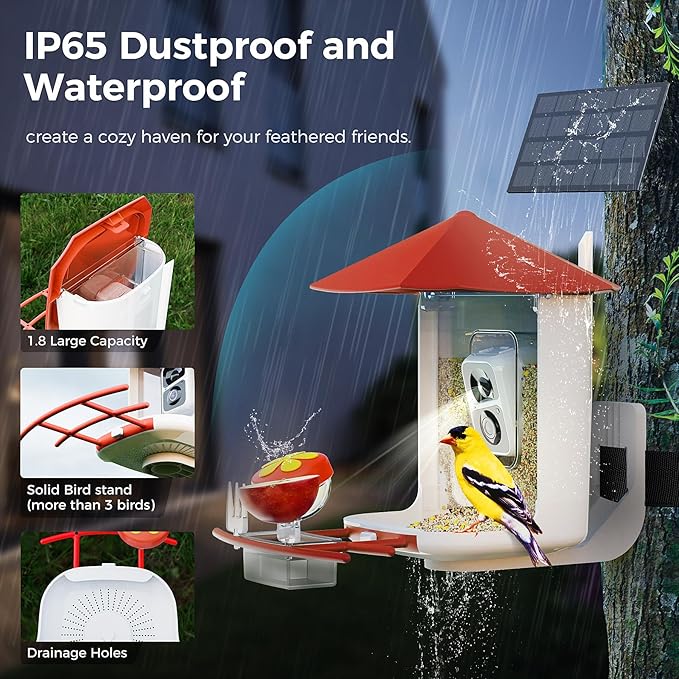 PerchMe® Bird Feeder with Camera,Solar Smart Bird Feeder with 1080P HD AI Identify Bird Species, Real Time Views and Notifications,DIY Add-ons & Hummingbird Feeder,Ideal Gift for Bird Watching Lover