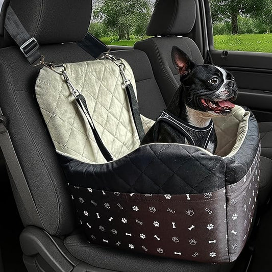 Dog Car Seat for Small Dogs & Medium Under 30 lbs, Bonus Safety M Harness, Dog Booster Car Seat with Thick Cushions, 3Storage Pockets with Zipper, 2 Safety Belts