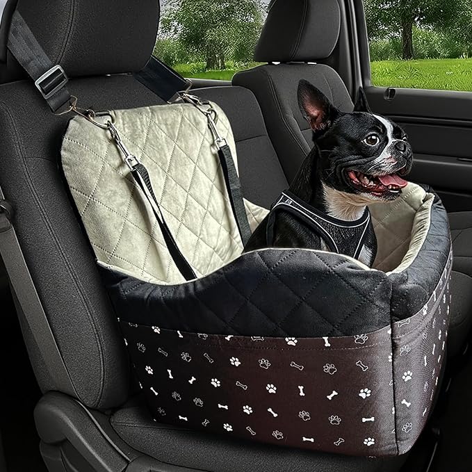 Dog Car Seat for Small Dogs & Medium Under 30 lbs, Bonus Safety S Harness, Dog Booster Car Seat with Thick Cushions, 3Storage Pockets with Zipper, 2 Safety Belts