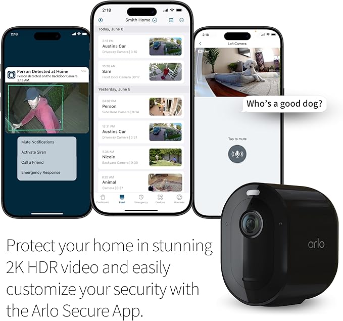 Arlo Pro 5S Spotlight Security Camera 2K HDR | Outdoor | Wireless | Dual-Band Wi-Fi Connects to Strongest Network|12X Zoom, 2-Way Audio, Color Night Vision,Live Stream(Black, 3 Cameras)