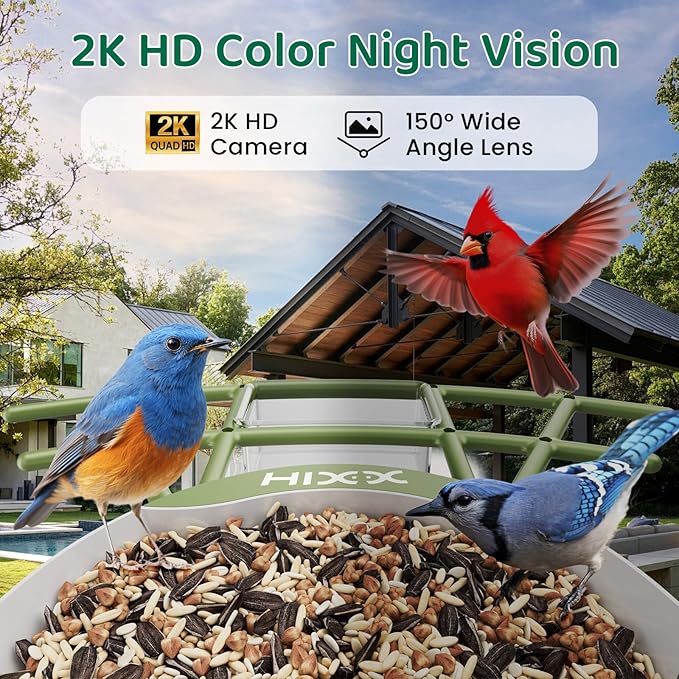 HIXX Smart Bird Feeder with Camera, AI Identify Birds & Auto Capture, 2K HD Live Camera Birdwatching with Color Night Vision for Bird Lovers Gifts (Deep Blue)