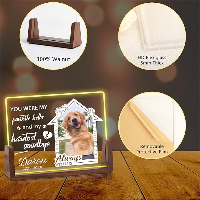 Customized Pet Memorial Gifts for Dogs, Personalized Pet Memorial Acrylic Plaque with Photo, Dog Memorial Gifts for Loss of Dog, Pet Loss Sympathy Gift, Christmas Birthday Gifts for Pet Lovers