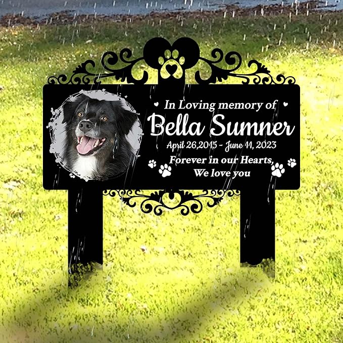 Custom Pet Grave Markers Dog | Custom Pet Headstones for Dogs | Best Gifts to Remember Your Four-Legged Companions | Personalized Grave Marker for Furry Friends with Wreath Photo Frame