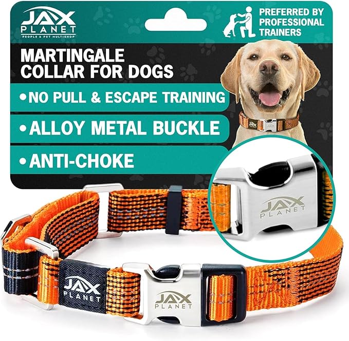 Orange Martingale Collar for Dogs - Heavy Duty Nylon Pet Collars for Escape-Free, No Pull Training & Walking with Alloy Metal Release Buckle & Reflective D Ring, One Time Adjustment, Safe & Secure