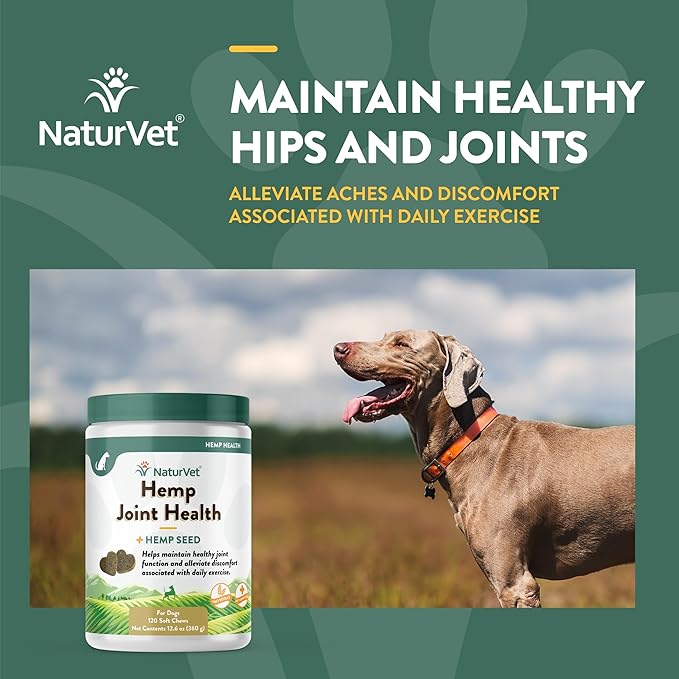 NaturVet – Hemp Joint Health For Dogs - Plus Hemp Seed | Supports Overall Joint Health | Enhanced with Glucosamine, MSM, Chondroitin & Antioxidants | 120 Soft Chews
