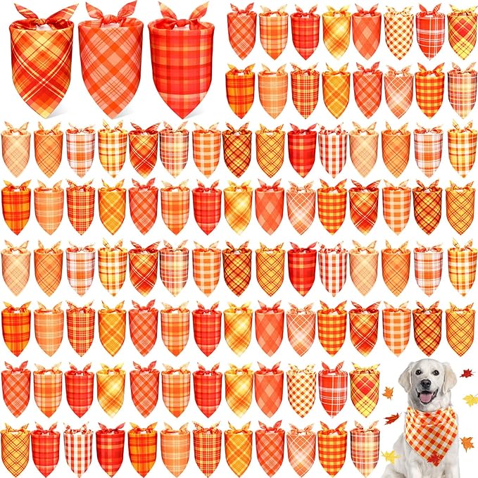 Abbylike 100 Pcs Fall Plaid Dog Bandanas Bulk Autumn Bandanas for Dogs Triangle Kerchief Bibs Scarf for Small Medium Large Pets Thanksgiving Costume Photo Props Accessories Pet Shops, 25 Styles