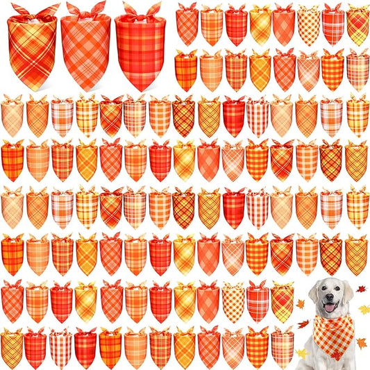 Abbylike 100 Pcs Fall Plaid Dog Bandanas Bulk Autumn Bandanas for Dogs Triangle Kerchief Bibs Scarf for Small Medium Large Pets Thanksgiving Costume Photo Props Accessories Pet Shops, 25 Styles