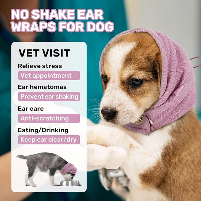 Dog Calming Hoodie, No Shake Ear Wraps for Dogs, Adjustable Dog Ear Muffs for Noise Protection, Ear Wrap Head Cover for Head Warp Anxiety Relief, Hematoma, Grooming and Force Drying