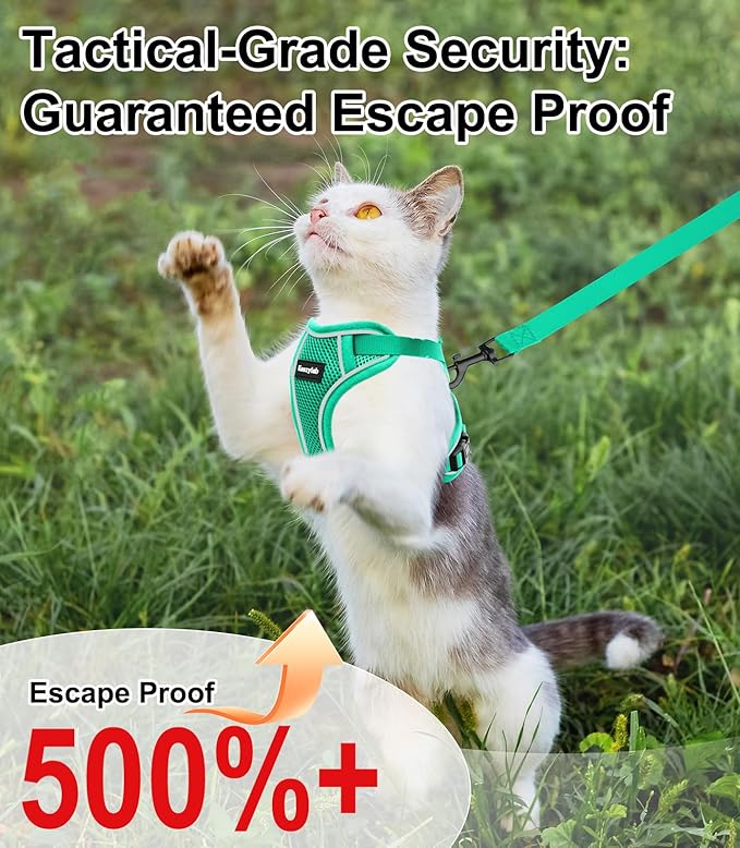Cat Harness and Leash for Walking Escape Proof Soft Adjustable Cat Leash Breathable Comfortable Vest Easy to Wear Kitten Harness for Outdoor Travel Emerald XS