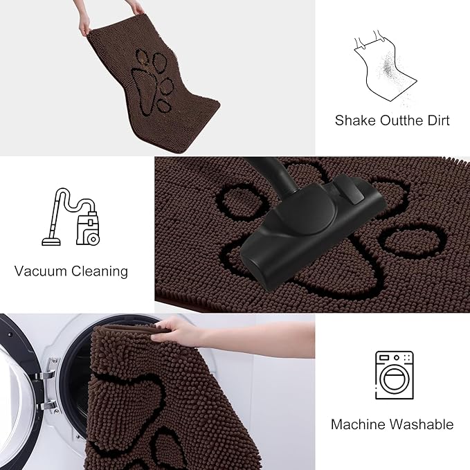 Smiry Dog Door Mat for Muddy Paws, Absorbent Dirt Trapper Non Slip Quick Dry Washable Chenille Mat for Mud Dogs, Entry Rug for Indoor and Outdoor (40x32 Inches, Brown and Black)