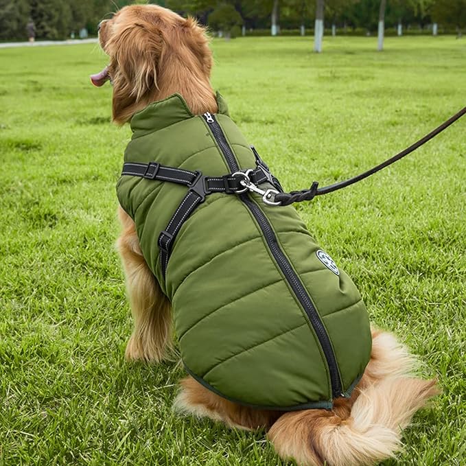 Aiboria Dog Jackets for Winter Windproof Waterproof 2 in 1 Outfit Cold Weather Coat Dog Vest Harness Puppy Winter Warm Jacket Small Green S
