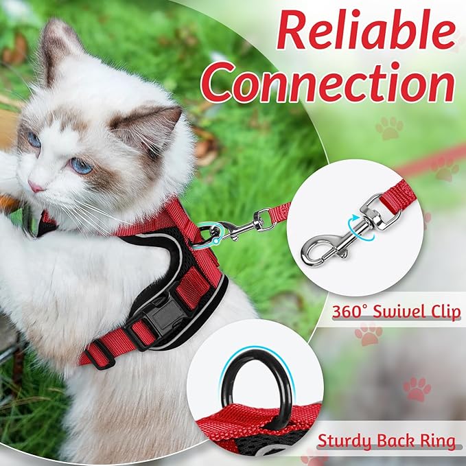 rabbitgoo Cat Harness and Leash for Walking, Escape Proof Soft Adjustable Vest Harnesses for Cats, Easy Control Breathable Reflective Strips Jacket, Black & Red, M