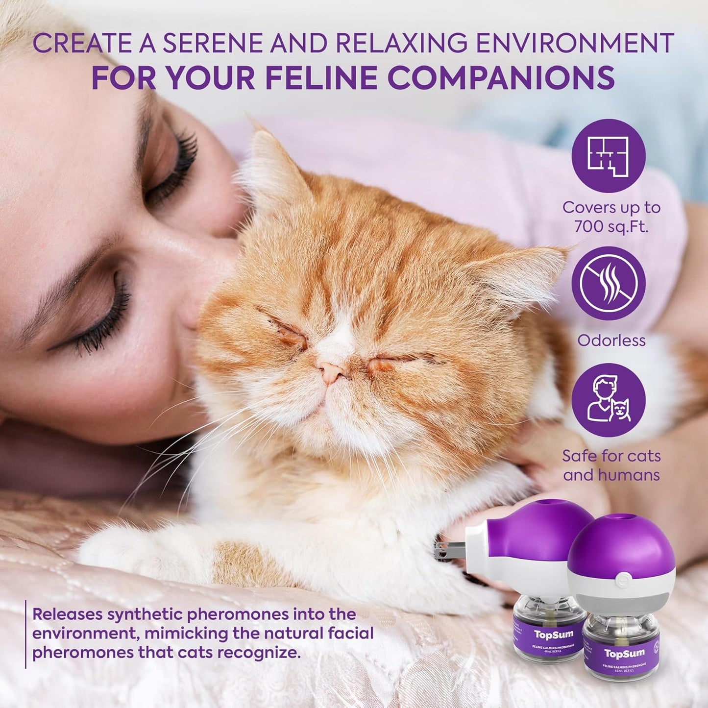 Cat Calming Diffuser Refills: Pheromone Refill for Cats, Long-Lasting 6-Month Supply, Compatible with Most Diffusers, 6 Pack (Purple)