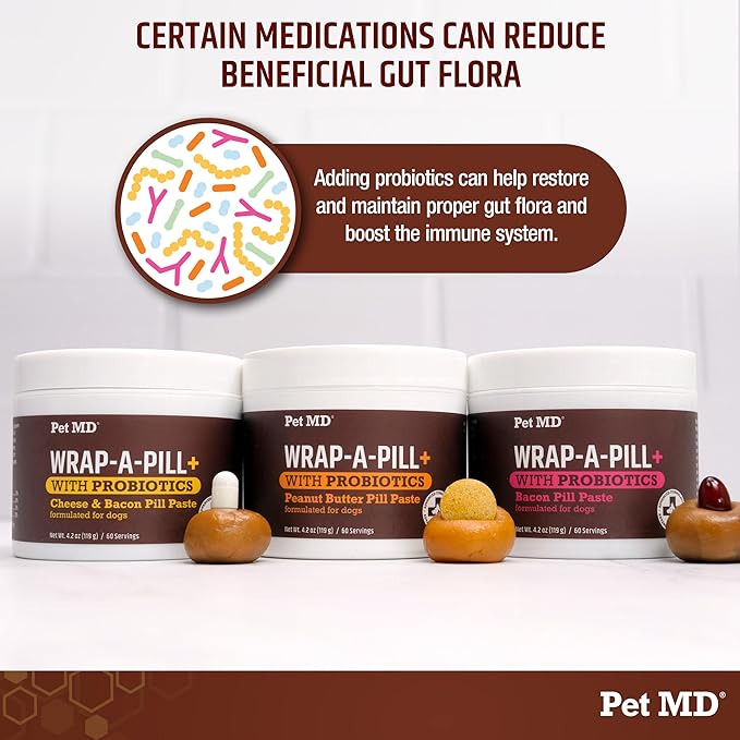 Pet MD Wrap-A-Pill with Dog Probiotics - Pill Wrap for Dogs Medicine - Easy-to-Use Paste to Hide Capsules, Create Pockets and Treats for Dogs - Peanut Butter (4.2oz)