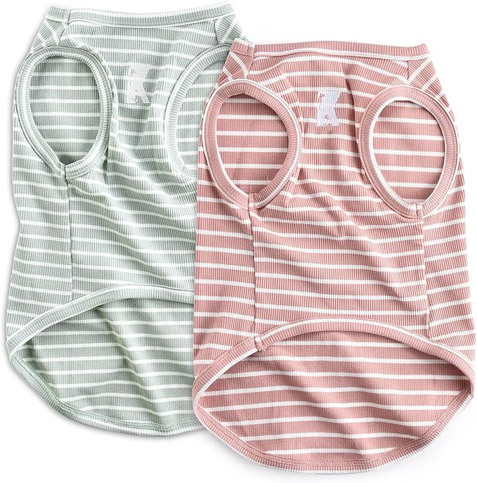Koneseve Dog Shirt Vest Lightweight Stretchy Dog T-Shirts Soft Cool Shirts Sleeveless Stripe Vests Breathable Clothes for Puppy Kitty Cats Small Medium Large Dogs 2 Pack Pink + Green [ 5XL ]