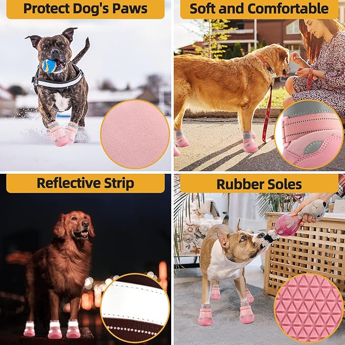 Dog Shoes for Large Dogs, Medium Dog Boots & Paw Protectors for Hardwood Floors, Outdoor Dog Booties for Hot Pavement Winter Snow Hiking, Waterproof Dog Shoes with Reflective Strips Size 6