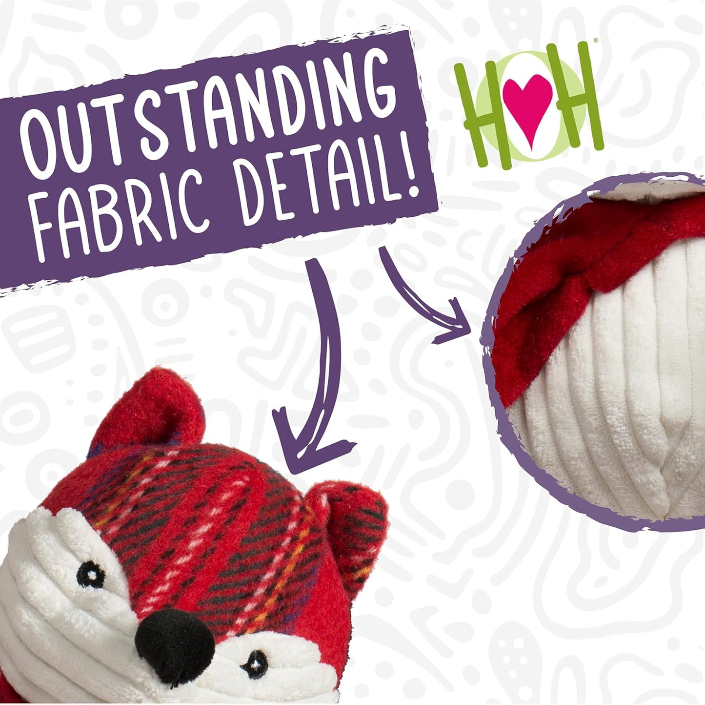 HuggleHounds Knottie Plush Dog Toy - Dog Stuffed Animal Toy for Small, Medium & Large Sized Dogs, Durable Plush to Keep Them Busy - Tartan Tidings Fox, Large