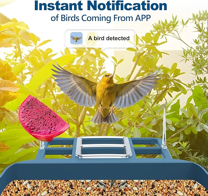 Bird Feeder with Camera,Smart Birdwatching Camera with Solar Powered,AI Identify Species,Instant Notifications,FHD Live View,Auto Record Video in Backyard,Ideal Gifts for Family and Bird Lovers