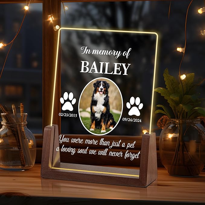 Dog Memorial Gifts for Loss of Dog, Pet Memorial Gifts for Dogs, Customized Pet Memorial Acrylic Night Light, Pet Loss Sympathy Gift, Christmas Birthday Gifts for Pet Lovers, Dog Bereavement Gifts