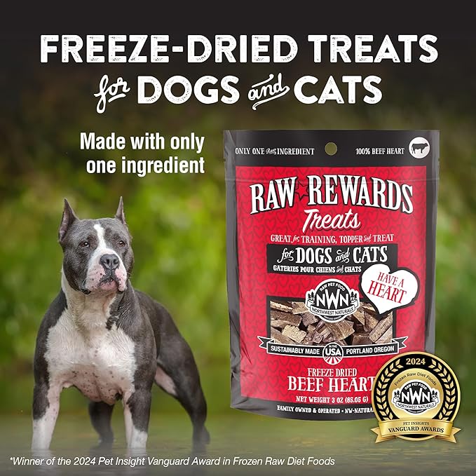 Northwest Naturals Raw Rewards Freeze-Dried Beef Heart Treats for Dogs and Cats - Bite-Sized Pieces - Healthy, 1 Ingredient, Human Grade Ingredients, All Natural, Proudly Made in USA, 3 Oz (Pack of 3)