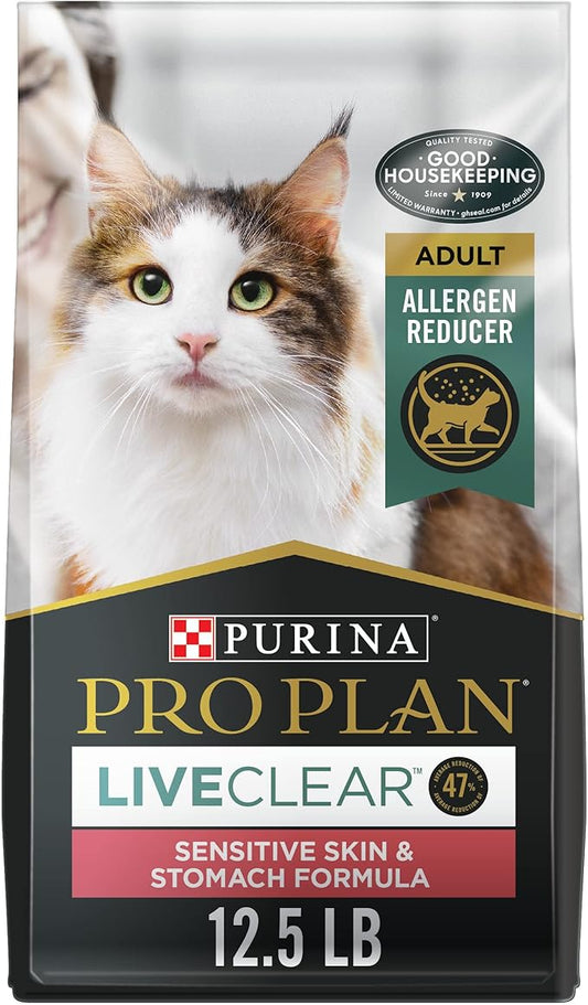 Purina Pro Plan Allergen Reducing, Sensitive Skin & Stomach, High Protein Cat Food, LIVECLEAR Turkey and Oatmeal Formula - 12.5 lb. Bag