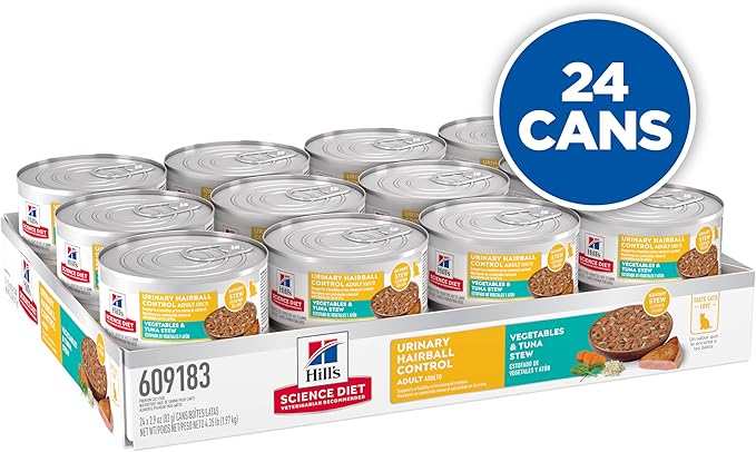 Hill's Science Diet Urinary Hairball Control Adult 1-6 Wet Cat Food, Tuna & Vegetables Stew, 2.9 oz Cans, Case of 24