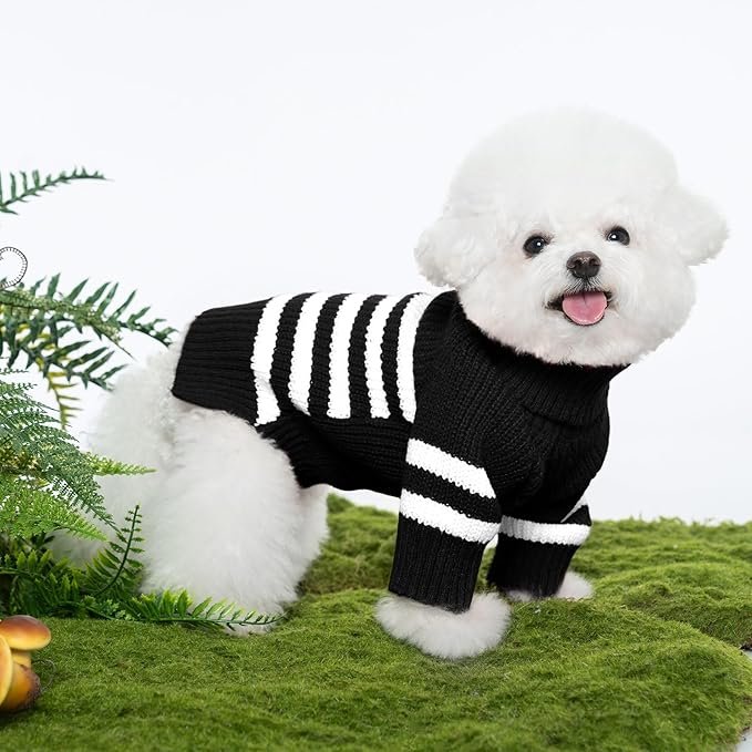 Haloumoning Small Dog Pullover Sweater, Striped Knitted Pet Sweaters for Fall Winter Dog Clothes, Turtleneck Thick Warm Clothes for Small Medium Large Dogs