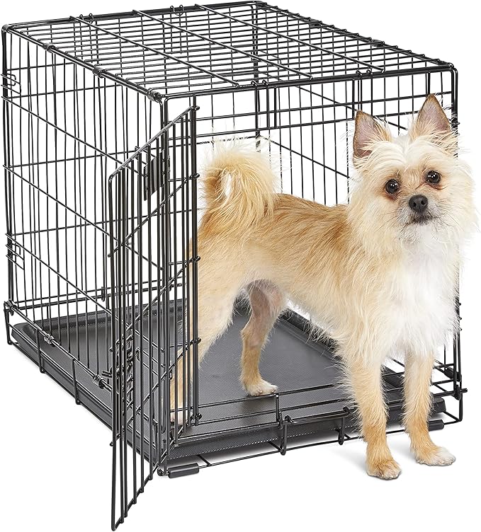 MidWest Homes for Pets 24-Inch iCrate Folding Dog Crate with Divider Panel, Leak-Proof Tray & Secure Latches – Metal Wire Kennel for Small Breeds – Portable, Durable & Easy to Assemble