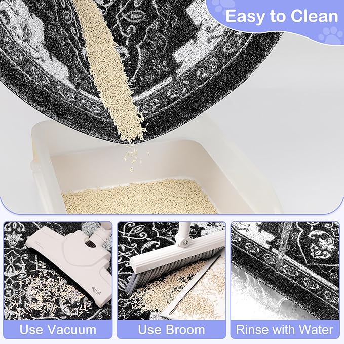 Bienbee Cat Litter Mat, 40" x 30" Jumbo Size Litter Box Mat Rug with Non-Slip Bottom, Easy to Clean Cat Supplies Accessories Essentials for Indoor Kitty Kitten Floor, Black XL