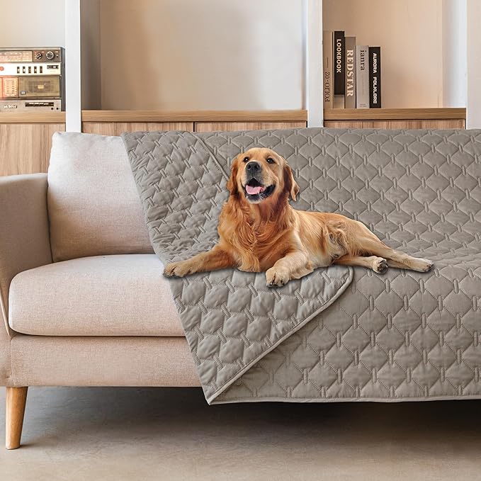 gogobunny 3X Stronger Waterproof Pet Blanket, Scratch Proof Furniture Protector for Dogs Cats, Reversible Cover 82x82 Inch, Dark Stone