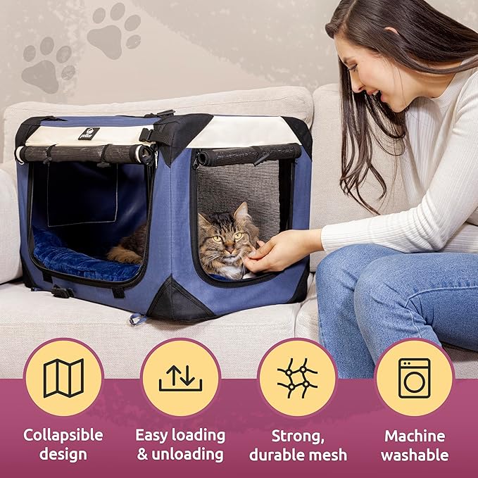Large Cat Carrier & Dog Carrier for 2 Cats or Medium Dog. Soft Sided Pet Carrier for Travel. Collapsible, Portable with Soft Bed, Top & Side Loading, Locking Zippers, Puppy Crate & Kennel