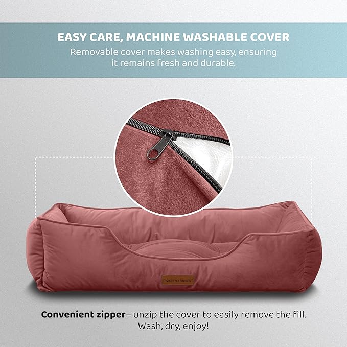 Modern Threads Luxury Dog Bed - Comfortable Tufted Velvet Cushion for Small to Large Dogs - Machine Washable - Durable & Cute Sleep Space for Pets - Pamper Your Pet with Cozy Beds - Rosewood