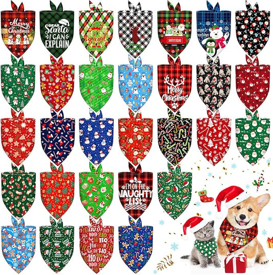30 Pcs Christmas Dog Bandanas Bulk Adjustable Triangle Dog Scarves Bibs Xmas Puppy Bandanas Pet Neckerchief Washable Holiday Dog Bandana for Christmas Party Small Medium Large Dog Pet Grooming