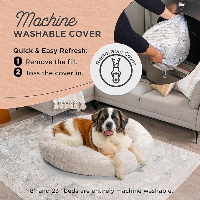 Best Friends by Sheri Bundle Set The Original Calming Lux Donut Cuddler Cat and Dog Bed + Pet Throw Blanket, Oyster, Extra Large, 45x45