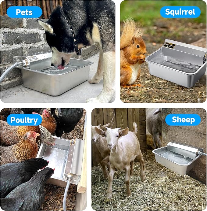 Automatic Dog Water Dispenser, 2 Gallons 304 Stainless Steel Large Dog Water Bowl Dispenser for Indoor/Outdoor, Pet & Livestock Water Feeder, Auto Fill, Fits GHT 3/4" Faucet, Easy to Clean