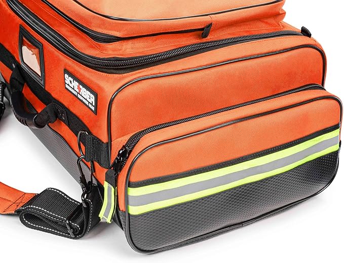 Scherber Fully-Stocked Premium First Responder Bag | HSA/FSA Approved | Large Pro EMT/EMS Trauma, Bleeding & Oxygen Medical Kit | CAT Tourniquet, HyFin Chest Seal & 260+ First Aid Supplies (Orange)