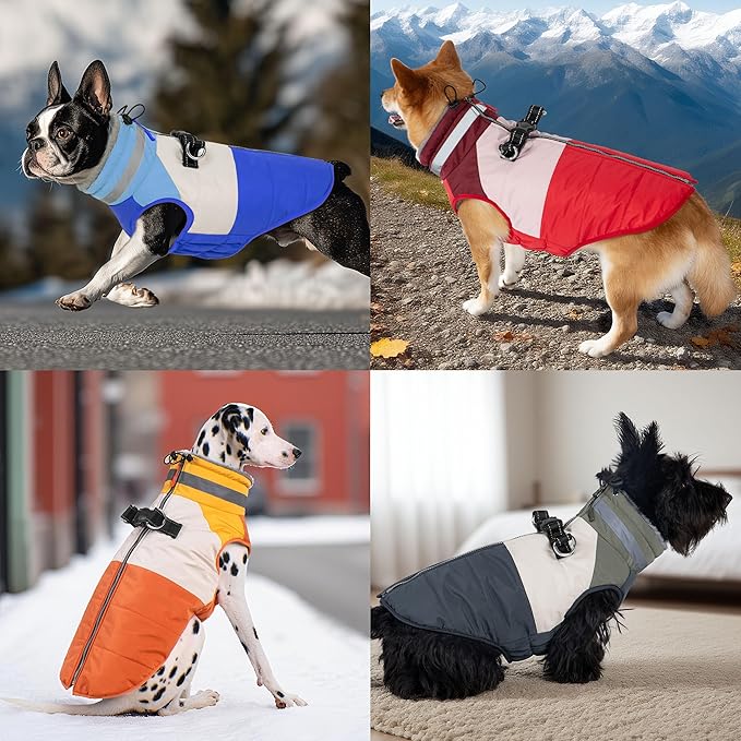 Dog Coats for Medium Dogs, Waterproof Dog Winter Jacket with Harness Built in, Cold Weather Coats, Reflective Zip-up Pet Vest, Warm Fleece Lined Dogs Snowsuit, Blue X-Large