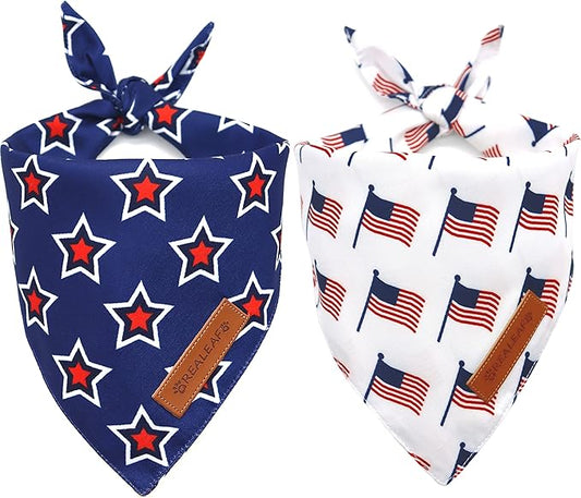 Realeaf American Flag Dog Bandanas 2 Pack, Triangle Reversible 4th of July Pet Scarf for Boy and Girl, Premium Durable Fabric, Patriotic Bandana for Small Medium Large and Extra Large Dogs (Small)
