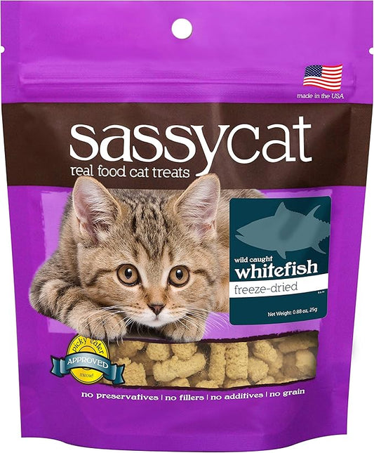 Herbsmith Sassy Cat Treats White Fish - Freeze Dried Whitefish Treats - All Natural Treats for Cats - Limited Ingredient Cat Treat - 0.88 oz