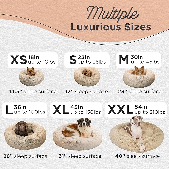 Best Friends by Sheri Original Calming Donut Dog and Cat Bed, Shag Faux Fur,Taupe, XXL (54in x 54in) - Anxiety Relief for Pets Up to 210 lbs