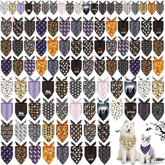 100 Pcs Halloween Dog Bandanas Bulk 3 Sizes Dog Washable Bandana Adjustable Washable Pumpkin Scarf for Halloween Holiday Small Medium Large Pet Supplies