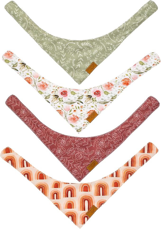 Remy+Roo Small Spring Bandanas - 4 Pack Rubi Set | Premium Durable Adjustable Polyester Fabric | Patented Shape Girl Dog Bandana, Floral Dog Bandana