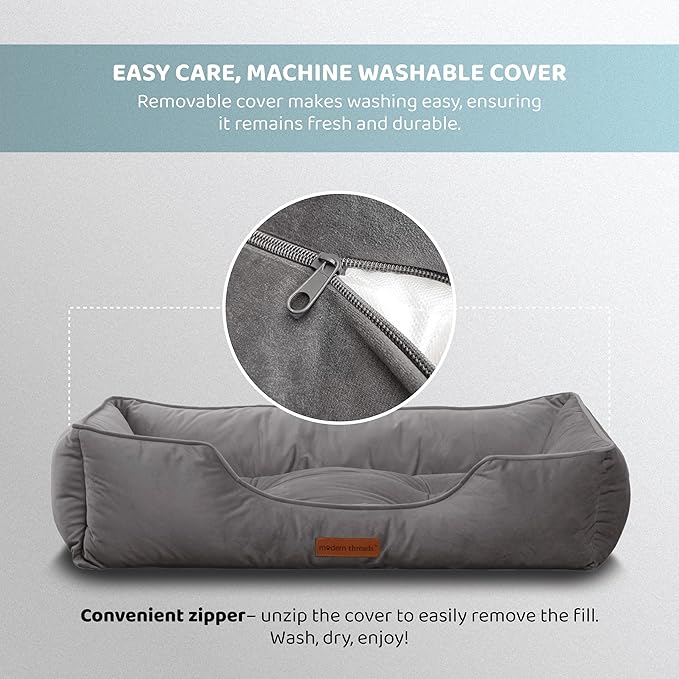 Modern Threads Luxury Dog Bed - Comfortable Tufted Velvet Cushion for Small to Large Dogs - Machine Washable - Durable & Cute Sleep Space for Pets - Pamper Your Pet with Cozy Beds - Charcoal