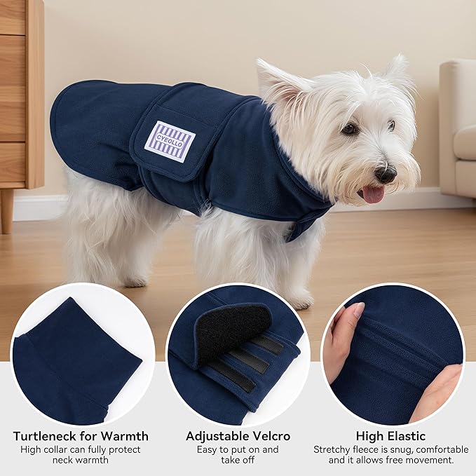 cyeollo Small Dog Sweater, Fleece Dog Sweaters Turtleneck Vest Soft Puppy Sweatshirt Stretchy Pet Fall Autumn Coat Warm Winter Clothes for Small Dogs Boy, Navy M