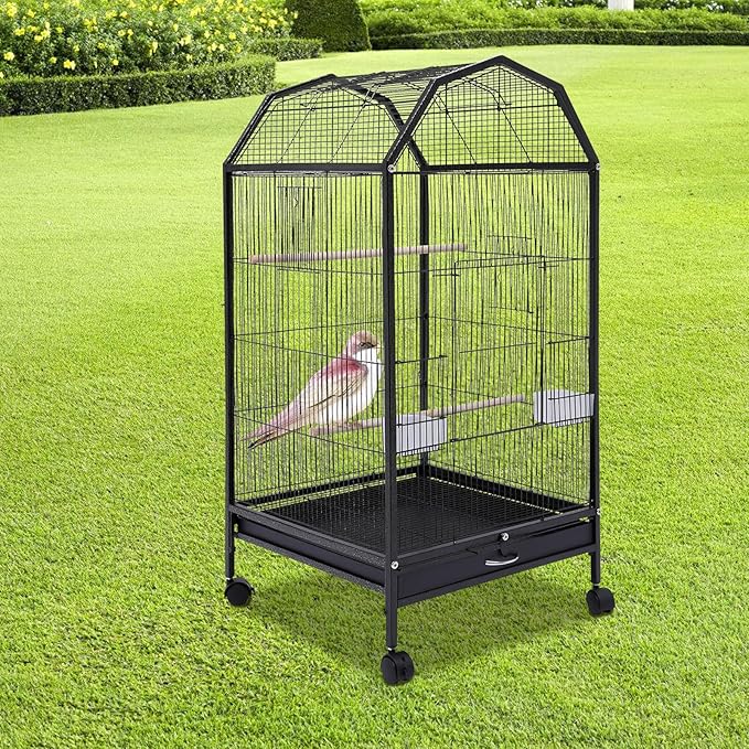 39.9'' Iron Parakeet Bird Cage, Pet Bird Flight Cages with Rolling Stand for Conures Lovebirds Cockatiels Finches Parrot Pet House, Small to Medium Birds